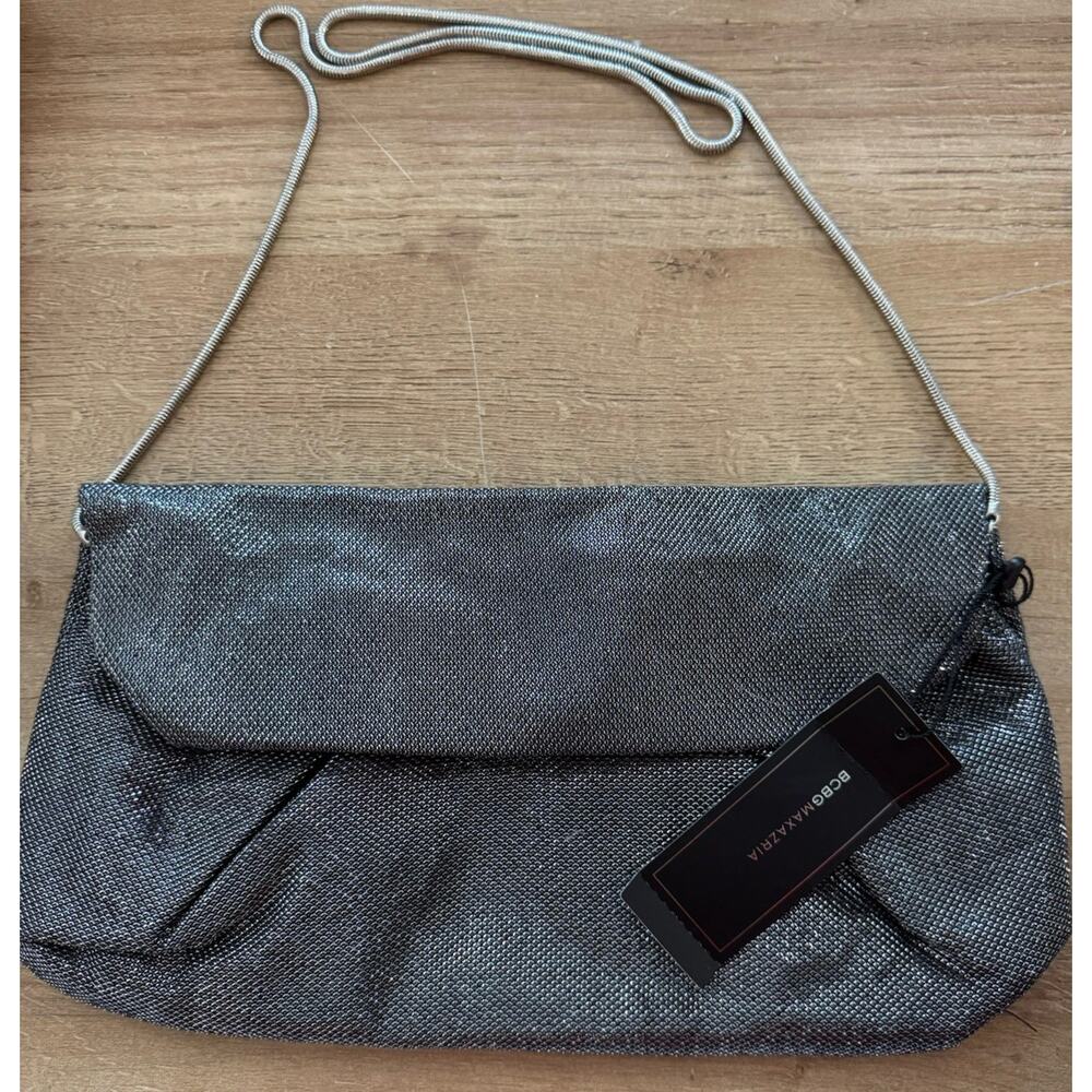 VTG Y2K 90s BCBG MAXAZRIA Gemma Clutch Shoulder Bag‎ Purse Gunmetal Silver NEW